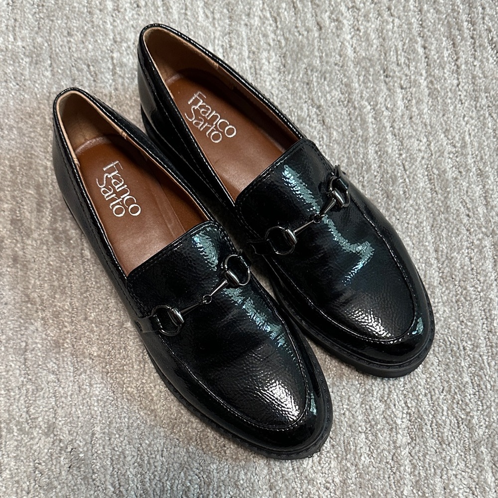 Franco Sarto Cason Patent Leather Black Loafers 8.5